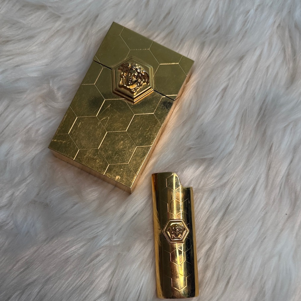 Versace Gold Hexagonal Cigarette and Lighter Case - image 1
